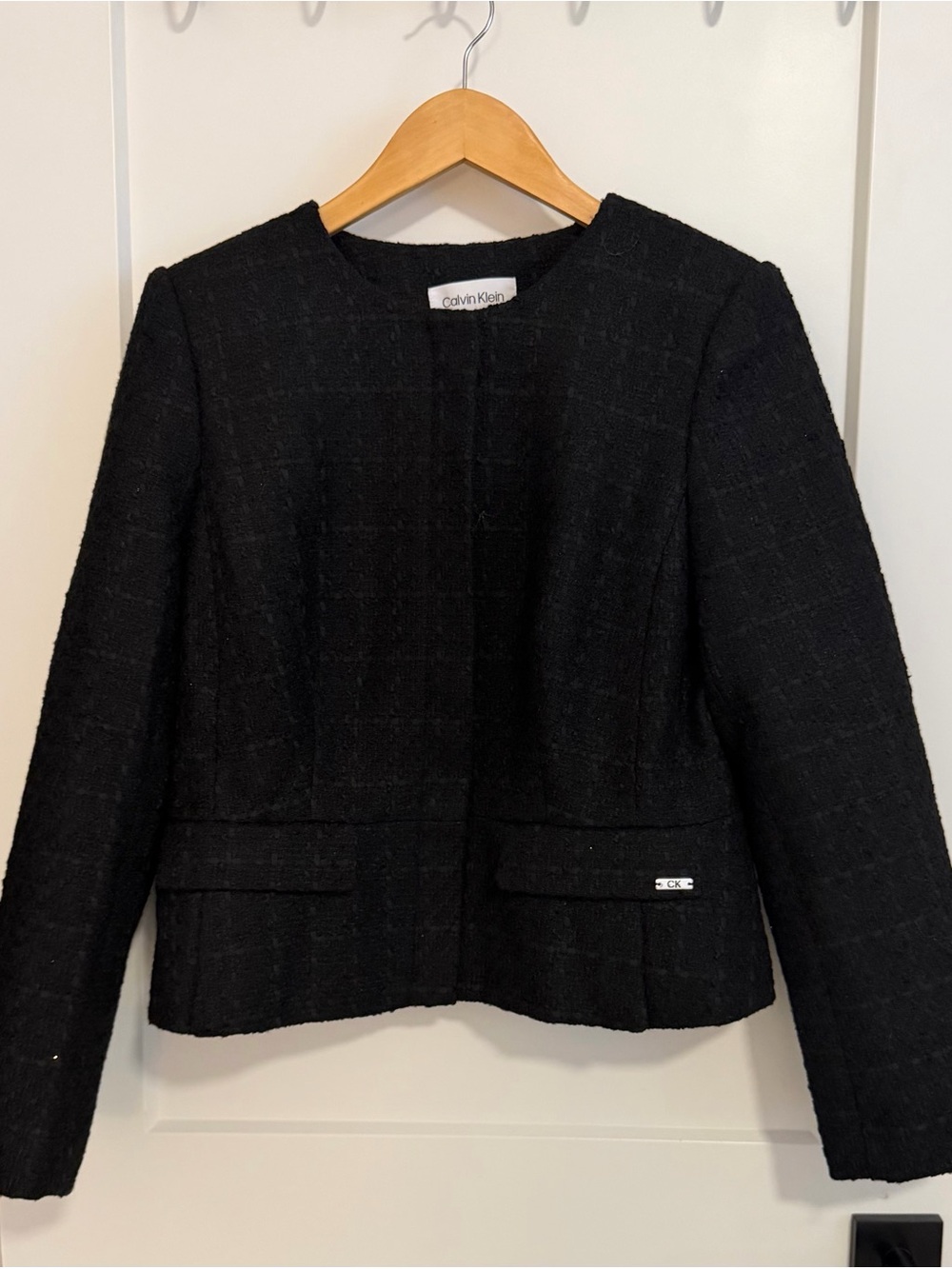 Calvin Klein Black Tweed Collarless Jacket